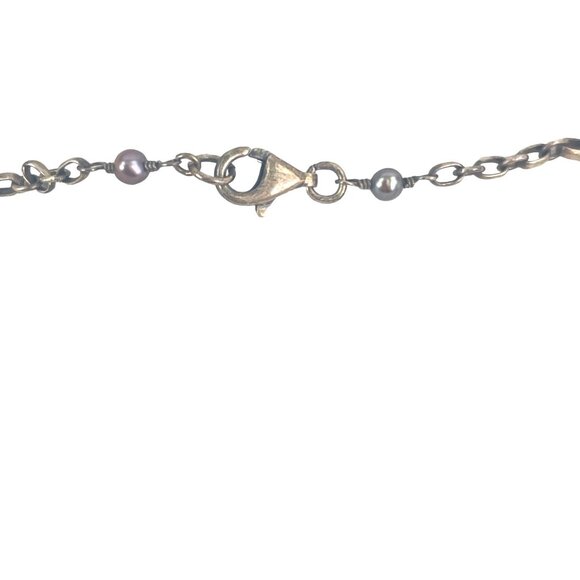 Vintage Labradorite & Mother of Pearl Flower Pendant Necklace 16" Sterling Silve - Picture 8 of 9